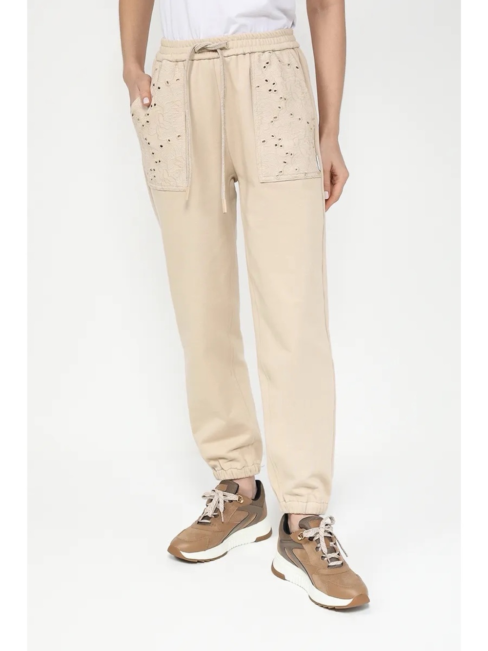 BLOW OUT SALE! Beige Eyelet Pocket Joggers with Drawstring Waist